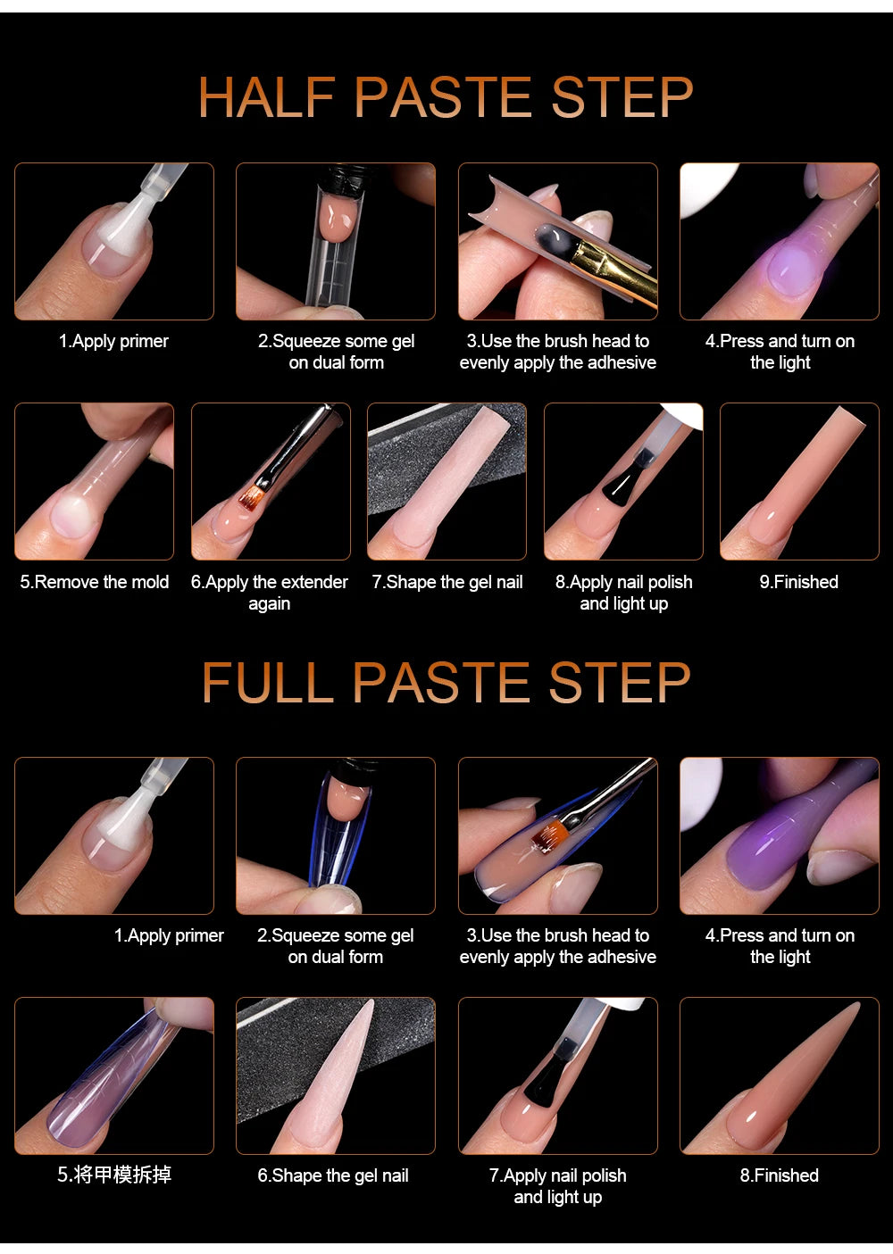 MOWOT 292pcs Color Dual Form Nail Mold Sets Acrylic Nails Extension Quick Building Gel Mold Reusable False Nail Tips Nail Forms