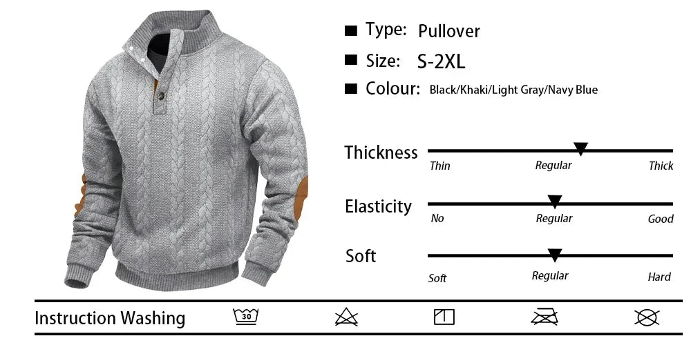 Men’s Knitted Jacquard Sweaters Button Stand-up Collar Warm Pullover Sweaters Outdoor Casual Men's Long-sleeved Sweatshirt