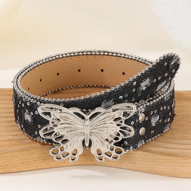 Y2K Butterfly Leather Belt For Women Pink Waistband Punk Waistband Retro Bride Decoration Gothic Accessories Dress Jeans Belt