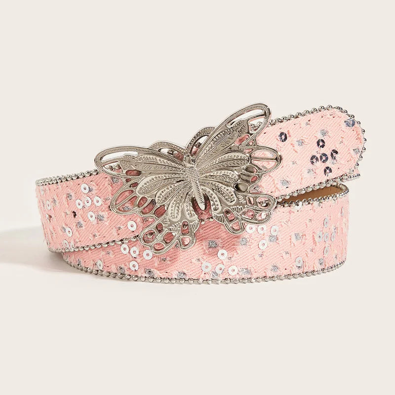 Y2K Butterfly Leather Belt For Women Pink Waistband Punk Waistband Retro Bride Decoration Gothic Accessories Dress Jeans Belt