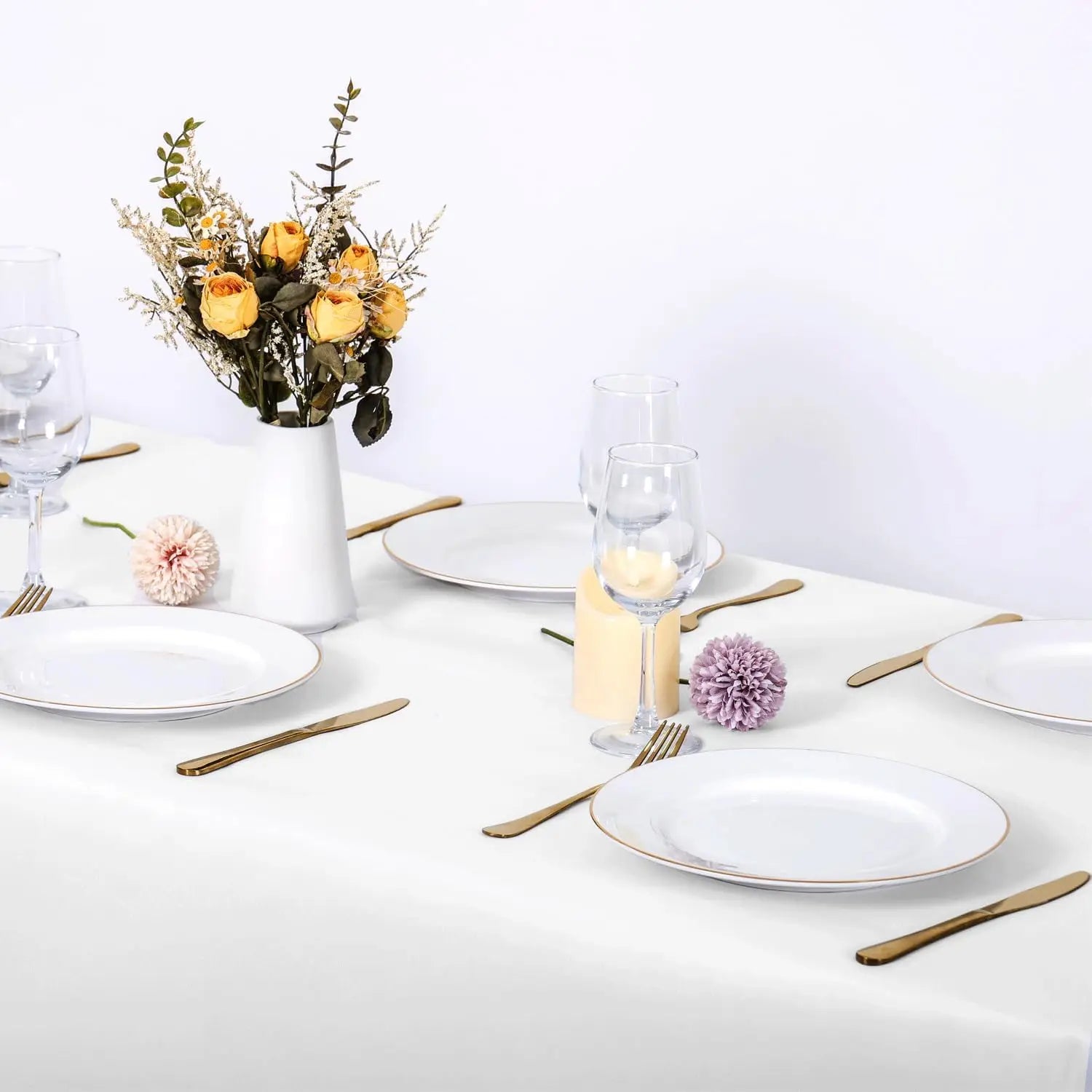 Premium Disposable Table Cloth 54 x 108 Inch Table Cloths for Parties Decorative Tablecloths for Rectangle Tables White