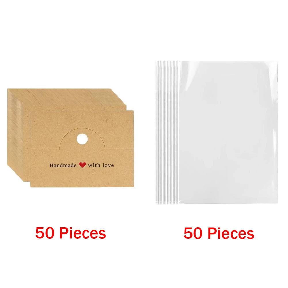 100Pcs Jewelry Package Bags,including 50bags and 50cards, jewelry display clear bags,bracelets,earrings,craft packaging sets