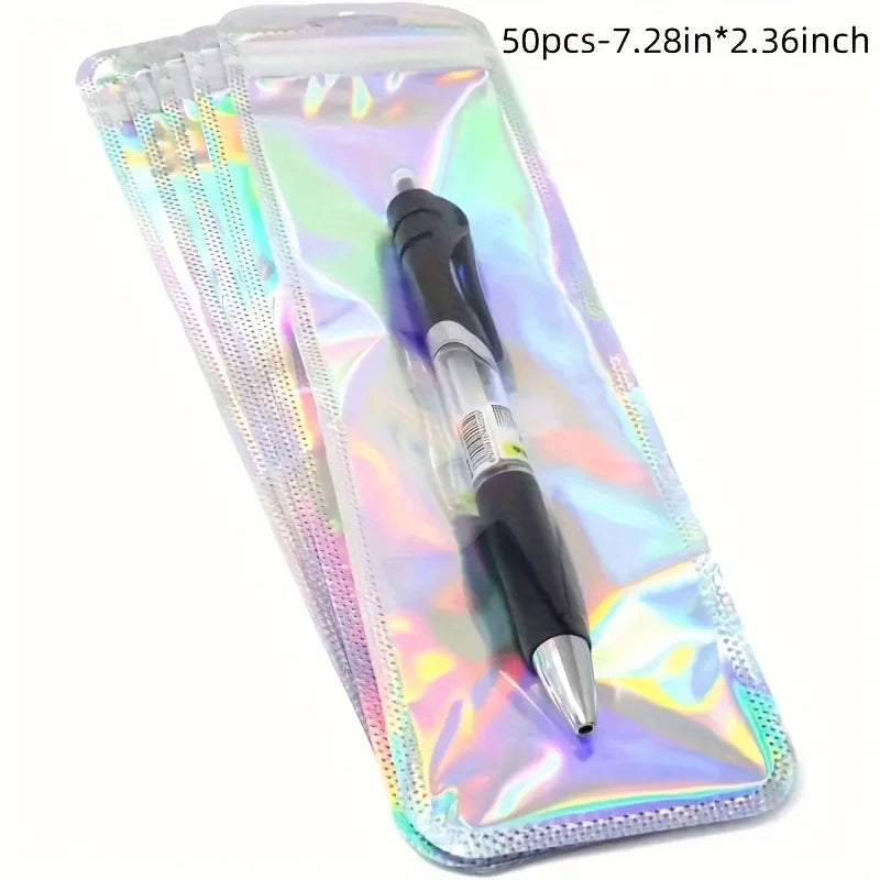 50 holographic gift bags with resealable zippers - suitable for jewelry, pens, etc. - PP material small commodity bag