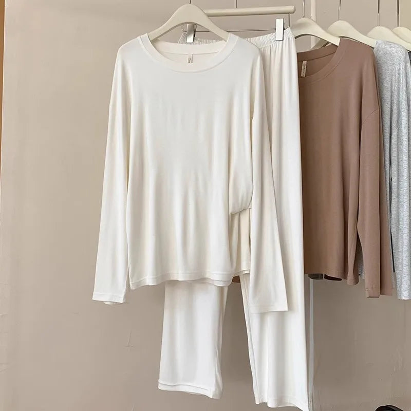 Korean Cotton Woman Pajamas Set New Comfortable Long Sleeve Top Trousers Sets Spring Autumn Night Wear Suit Women's Home Clothes