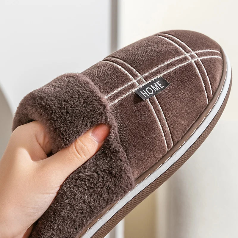House Slippers for men Warm Memory Foam Soft Cushion Living Room Non Slip Indoor Comfortable Male Winter Bedroom Shoes Home ﻿