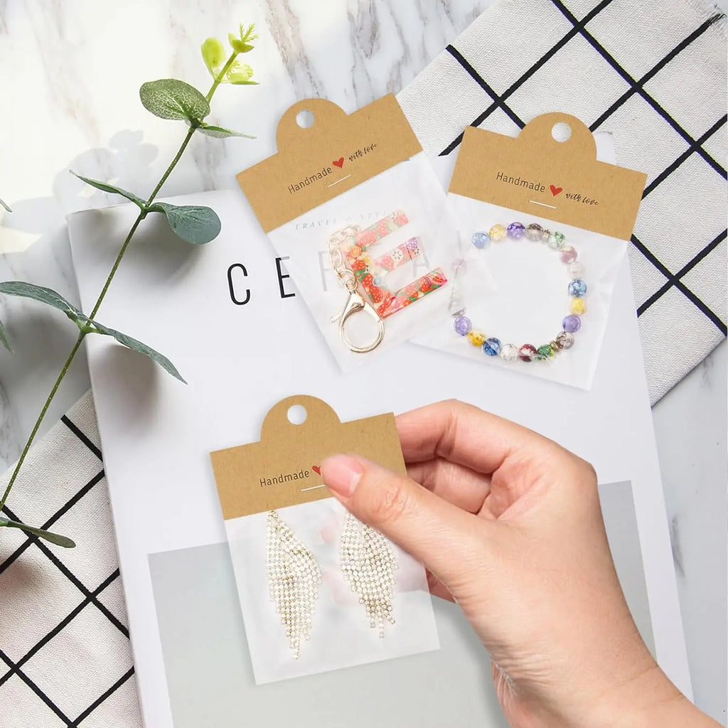 100Pcs Jewelry Package Bags,including 50bags and 50cards, jewelry display clear bags,bracelets,earrings,craft packaging sets