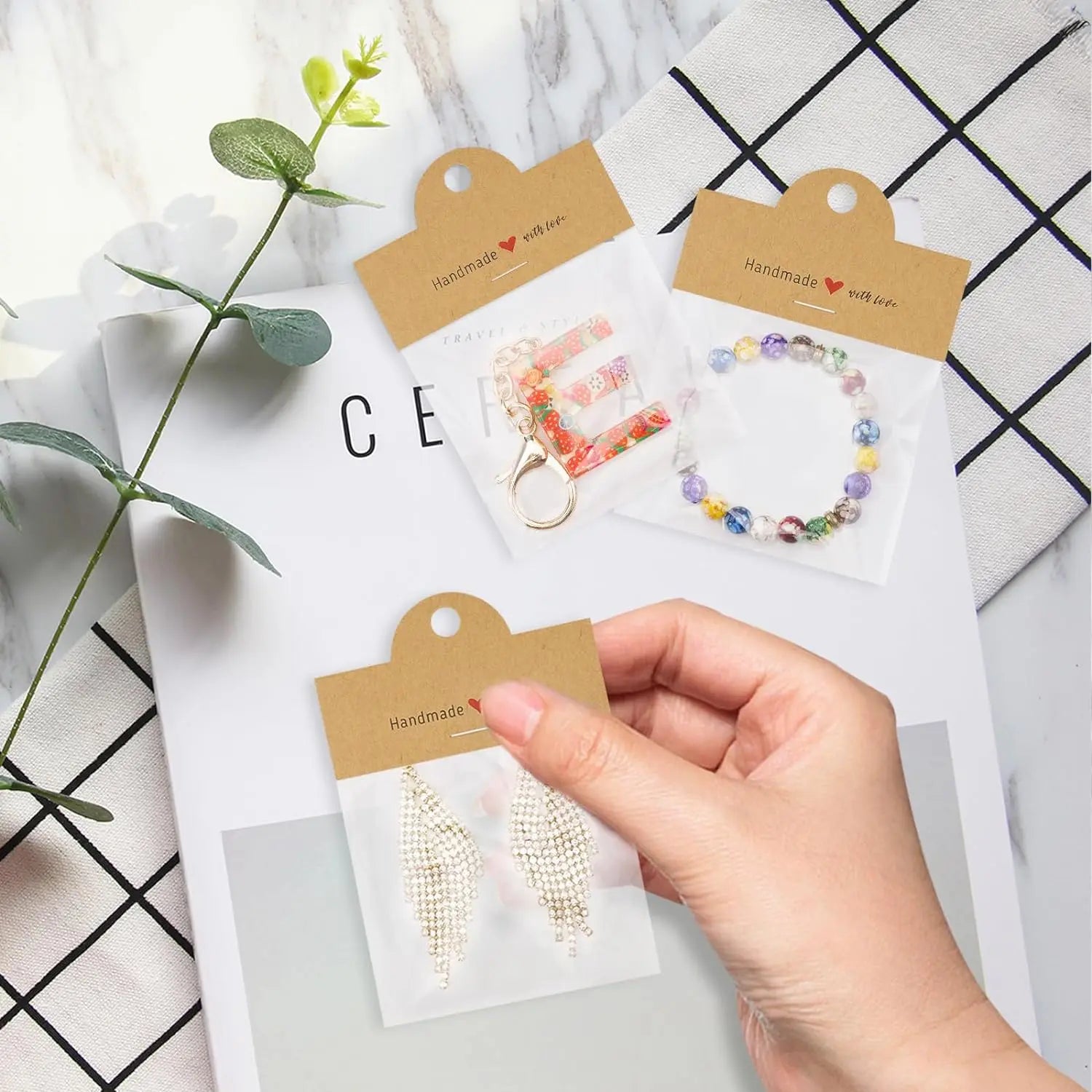 100Pcs Jewelry Package Bags,including 50bags and 50cards, jewelry display clear bags,bracelets,earrings,craft packaging sets