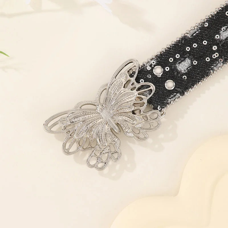 Y2K Butterfly Leather Belt For Women Pink Waistband Punk Waistband Retro Bride Decoration Gothic Accessories Dress Jeans Belt