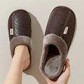 Bedroom Fashion Warm Soft Winter Men's Slippers Indoor Comfy Casual Big Size Anti-slip PU Surface Waterproof Home Plush Shoes