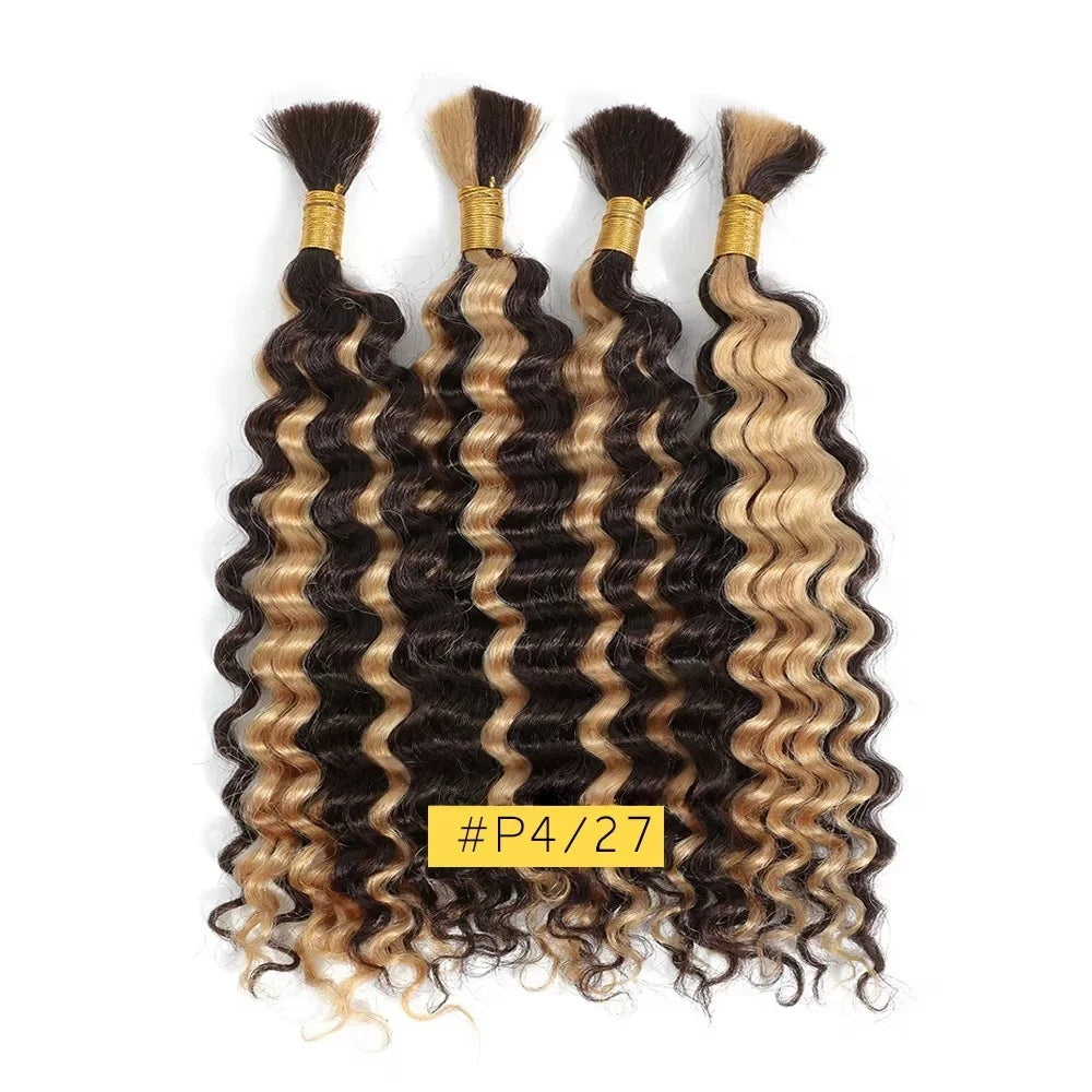 16-24 Inch Deep Wave Human Braiding Hair 100% Unprocessed Human Hair Braiding Hair No Weft Curly Bulk Human Hair for Braiding