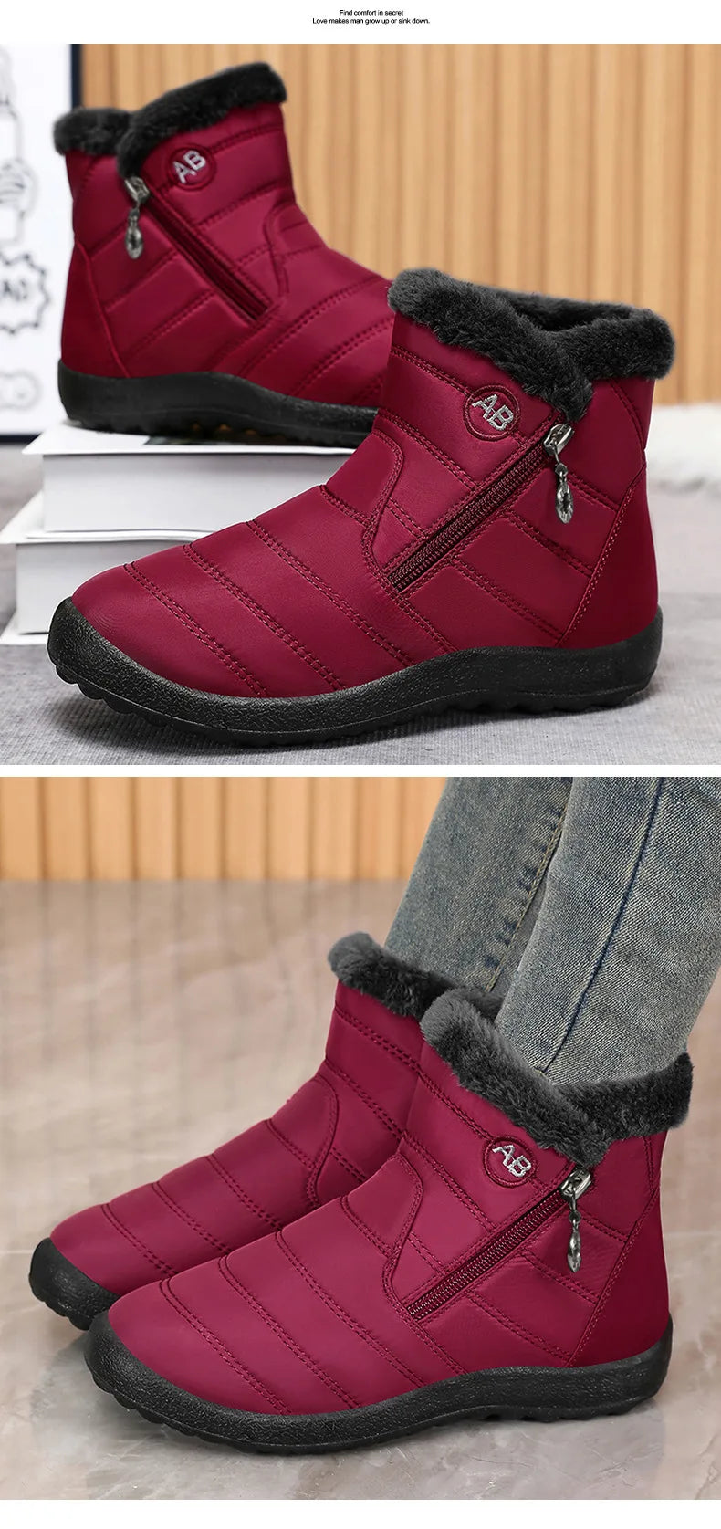 Women's Boots Women's Ankle Boots With Fur Winter Shoes Women Low Heels Winter Boots Snow Waterproof Botas Mujer Winter Footwear