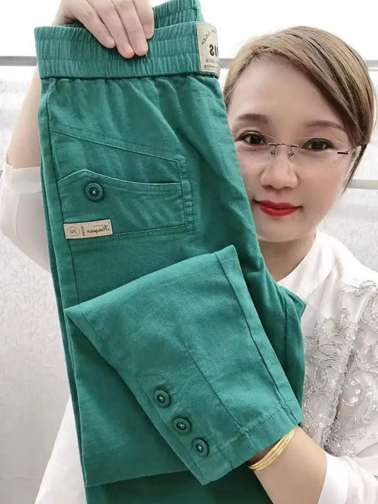 Cotton Linen Women's Loose Fit Casual Pants Thin Slimming Harlan Style High Waist Nine Points Commuter Fashion Spring 2023