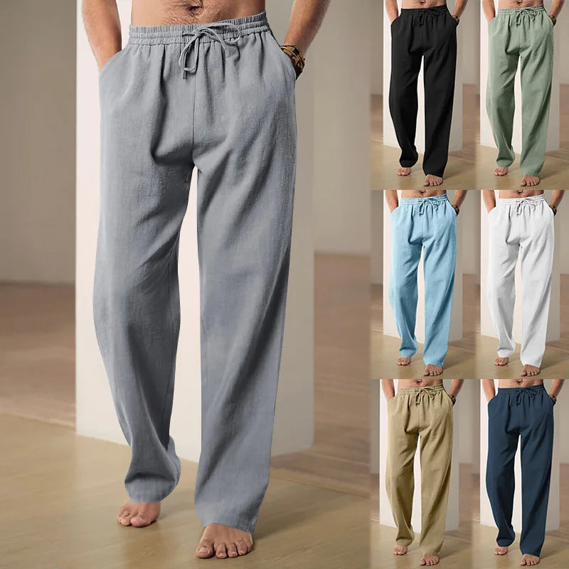 Men's Cotton Linen Pants Male Autumn New Breathable Solid Color Linen Trousers Fitness Streetwear S-4XL