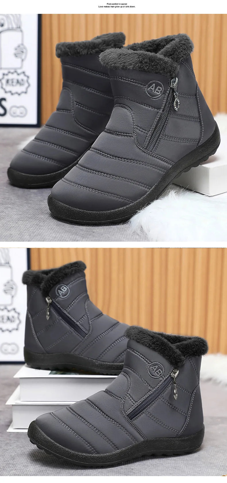 Women's Boots Women's Ankle Boots With Fur Winter Shoes Women Low Heels Winter Boots Snow Waterproof Botas Mujer Winter Footwear