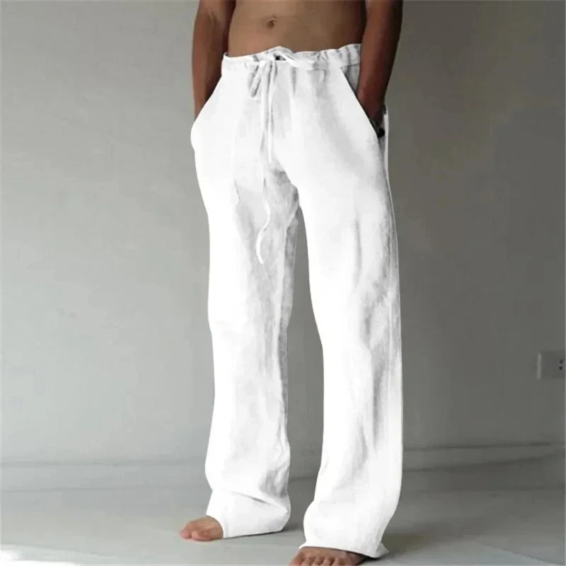 Men's Cotton Linen Pants Male Autumn New Breathable Solid Color Linen Trousers Fitness Streetwear S-4XL