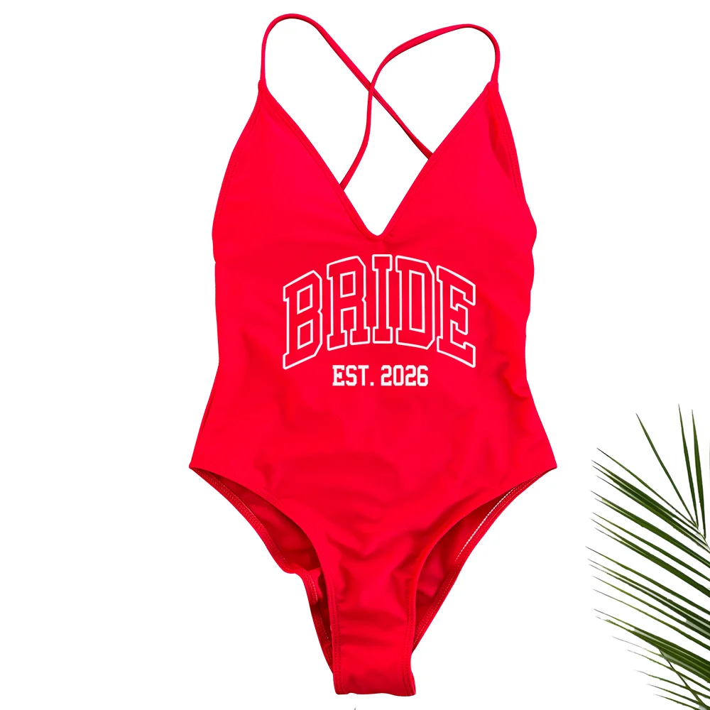 Women Bridal Bathing Suit Bride One-Piece Bachelorette Party Shower Hen Party Bride EST.2026 Swimsuit Girls Wedding Swimwear