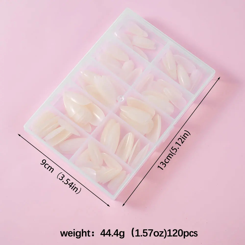 120pcs/box Red White Glossy Acrylic Medium Almond False Nails Solid Color Press-On Nails 12 Sizes Almond Artificial Fake Nails