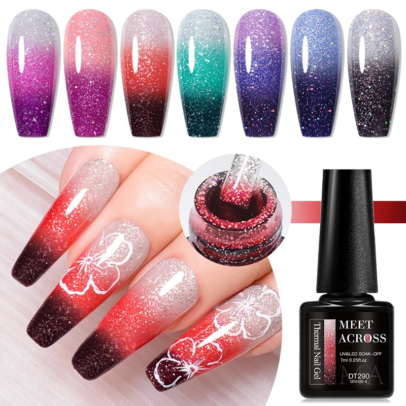 7ml Thermal Gel Nail Polish 3 Layers Temperature Color Changing Gel Winter Grey Semi Permanent Soak Off Nails Art UV Gel Varnish