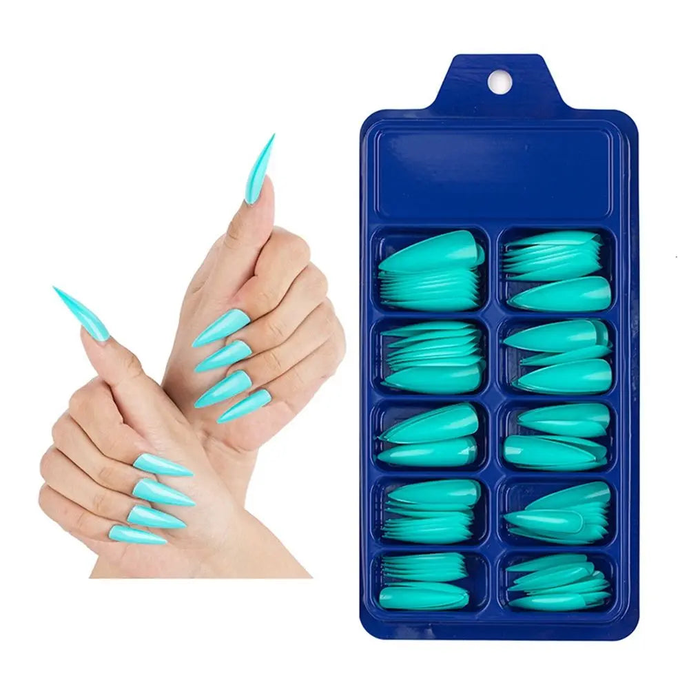 100 PCS/Box Solid Colour False Nail Tips Fake Nails Art Long Stiletto Acrylic Manicure DIY Tools Full Style 20Colors