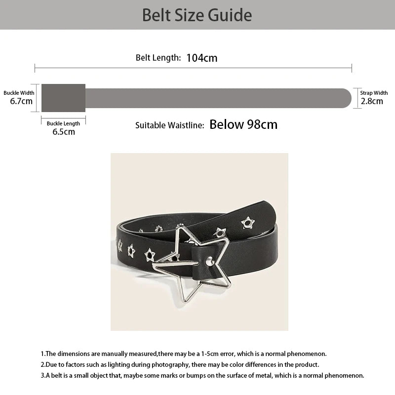 Y2K Punk Star Eyelet Black Rivet Belt Goth Pu Leather Belts For Women Jeans Pants Boys And Girls Students Belt