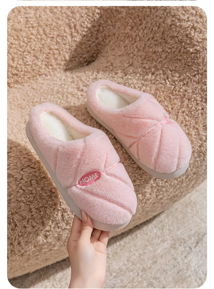 Bedroom Lovers Home Cotton Shoes Winter Unisex Women Men House Slides Toe Wrap Indoor Warm Plush Couple's Non-slip Slippers