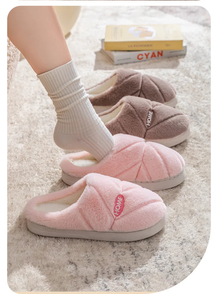 Bedroom Lovers Home Cotton Shoes Winter Unisex Women Men House Slides Toe Wrap Indoor Warm Plush Couple's Non-slip Slippers