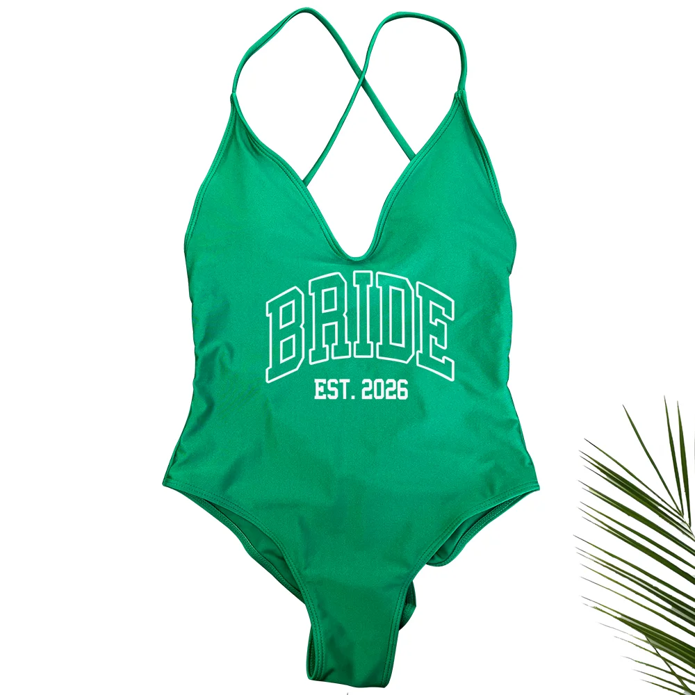 Women Bridal Bathing Suit Bride One-Piece Bachelorette Party Shower Hen Party Bride EST.2026 Swimsuit Girls Wedding Swimwear