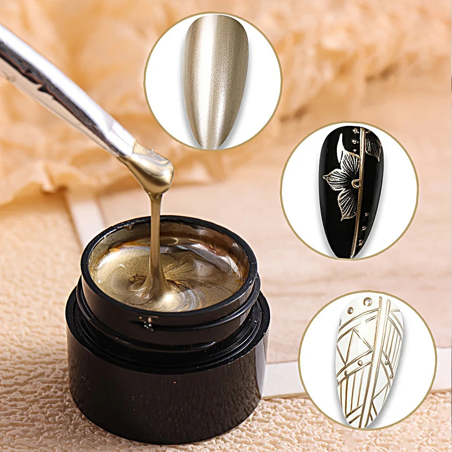5mlGold Silver Metallic Chrome 3D Painting Gel Polish Super Bright Rose Gold Mirror Metal Gel Drawing UV/LED  Semi Permanent Gel