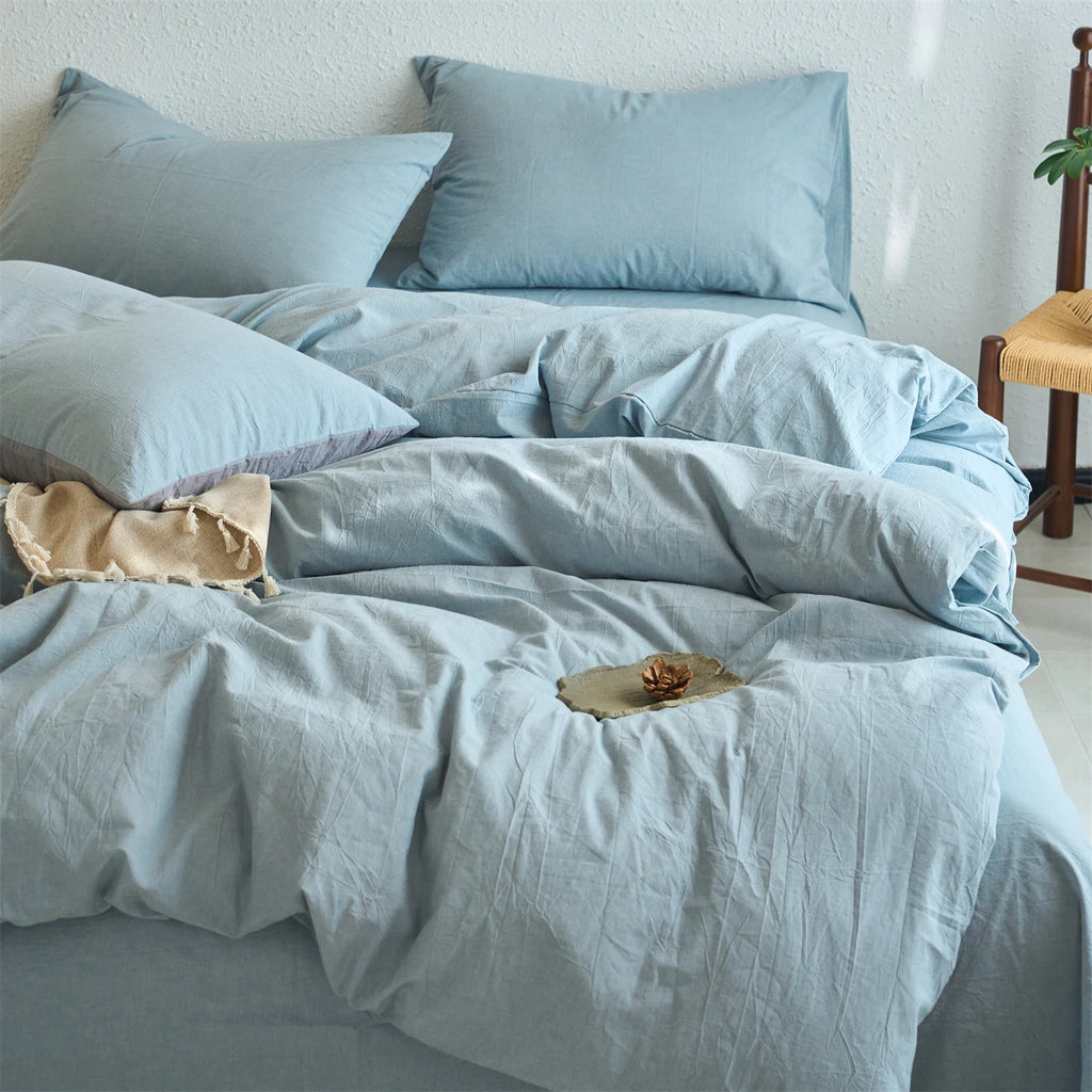 100% Cotton Duvet Cover Yarn-dyed Washed Cotton Quilt Cover Luxury Ultra Soft Wrinkle Resistant Bedding Comforter Cover