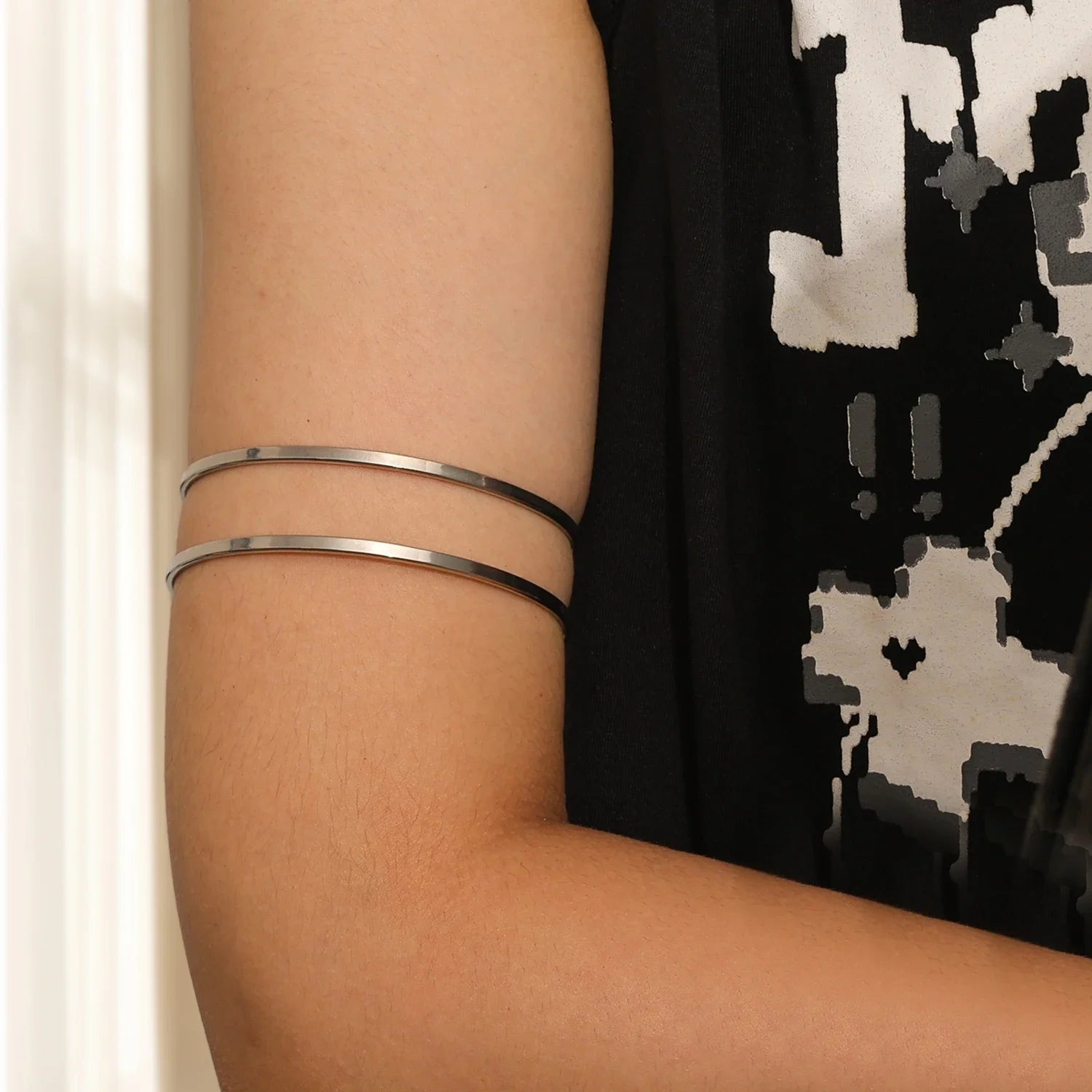 Fashion Wire Bangles Adjustable for Men Women Double Layer DIY Bangle Accessories Supplies Arm Cuff Upper Band Bracelet