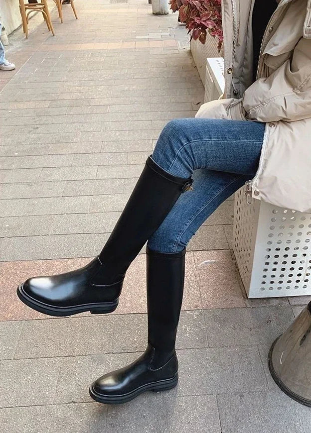 Women's Long Boots Round Toe Winter 2025 Ladies Knee High Shaft Shoes Large Size Warm Spring Autumn Y2k Trend Pu Hot Work Sale