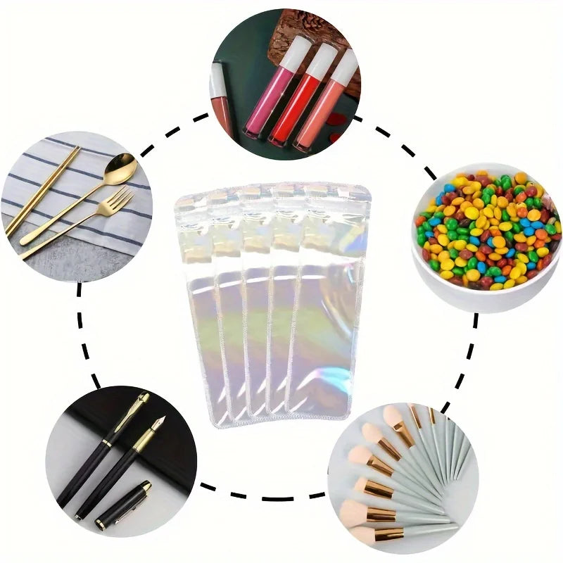 50 holographic gift bags with resealable zippers - suitable for jewelry, pens, etc. - PP material small commodity bag