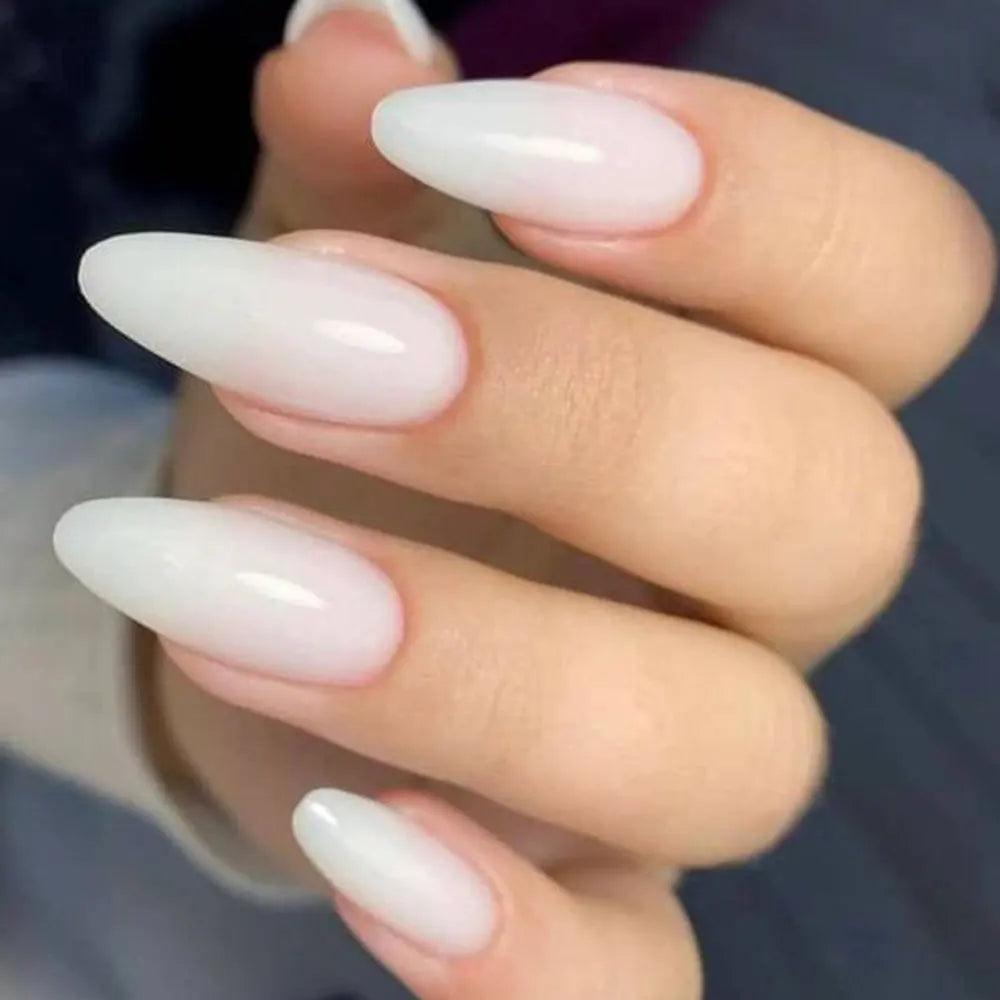 120pcs/box Red White Glossy Acrylic Medium Almond False Nails Solid Color Press-On Nails 12 Sizes Almond Artificial Fake Nails