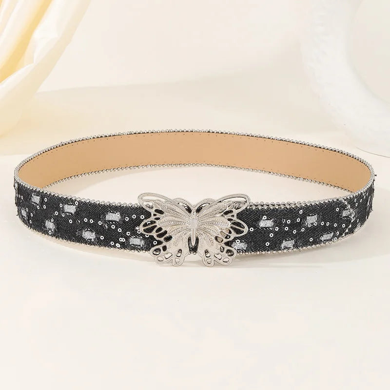 Y2K Butterfly Leather Belt For Women Pink Waistband Punk Waistband Retro Bride Decoration Gothic Accessories Dress Jeans Belt