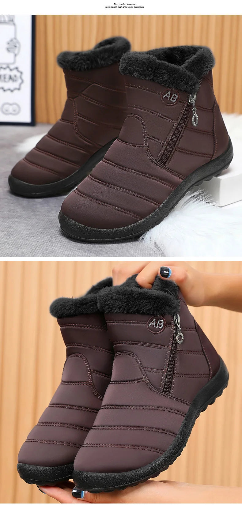Women's Boots Women's Ankle Boots With Fur Winter Shoes Women Low Heels Winter Boots Snow Waterproof Botas Mujer Winter Footwear
