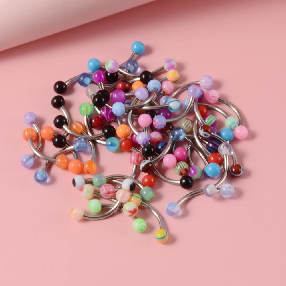 50PCS Colorful Ball Horseshoe Nose Ring Septum Eyebrow Nose Piercing Jewelry Steel Acrylic Nose Lip Ear Daith Helix Earring