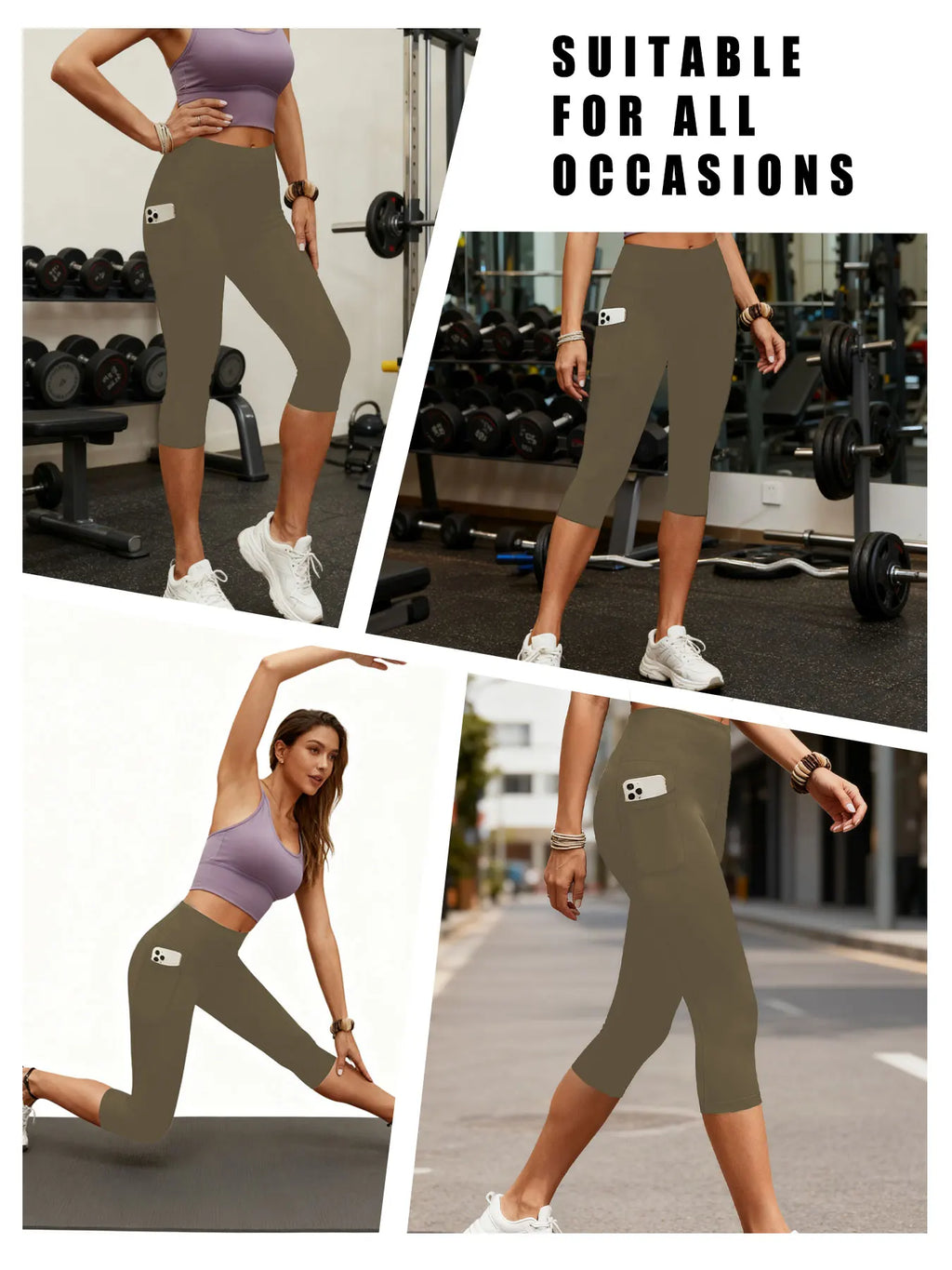 Women Capri Pants with Pockets 5 Inch High Waisted Super Soft No See Through Tummy Control Running Yoga