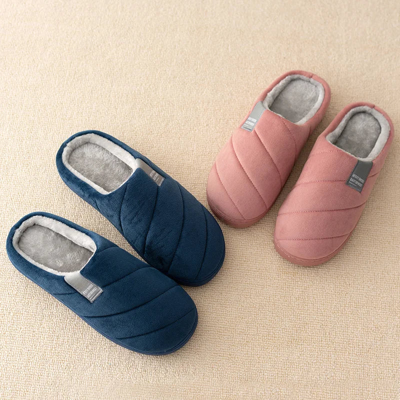 Men's and women's indoor plush warm cotton shoes thick bottom non-slip waterproof slippers winter indoor couple bedroom slippers