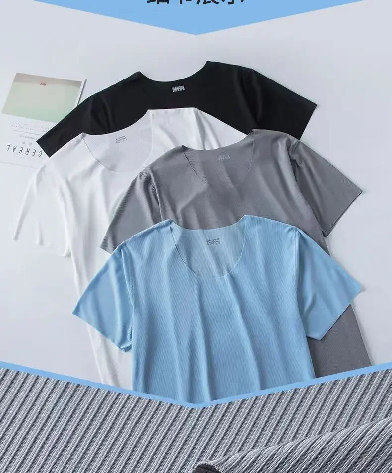 Men's Pajamas Homewear Short-Sleeved T-Shirt Youth Sports and Leisure Loose Elastic Tops and Pants Solid 2PCS/Set Four Season