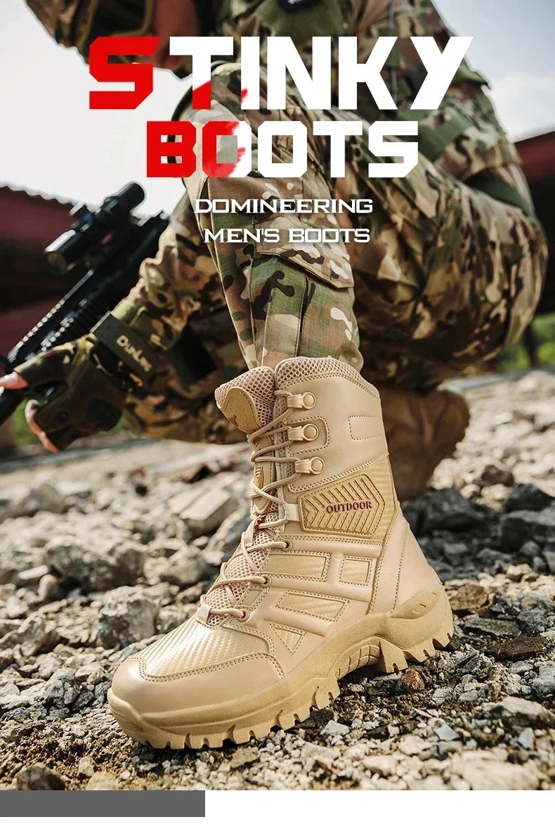 Black Boots Men High-quality Brand High Top Boots Desert Combat Men's Hiking shoe Outdoor Shoes Anti Slip Hiking Ankle Boots