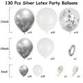 130Pcs Silver White Latex Garland Balloon for Wedding, Birthday, Pop Party, Bridal Shower, Graduation Decoration Balloon, Fa
