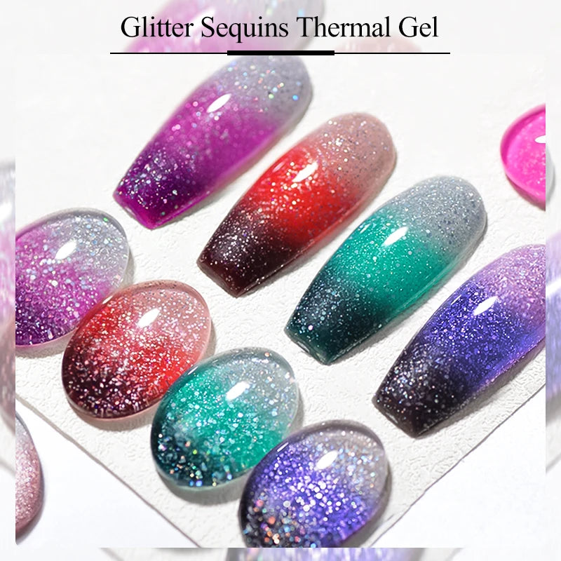 7ml Thermal Gel Nail Polish 3 Layers Temperature Color Changing Gel Winter Grey Semi Permanent Soak Off Nails Art UV Gel Varnish