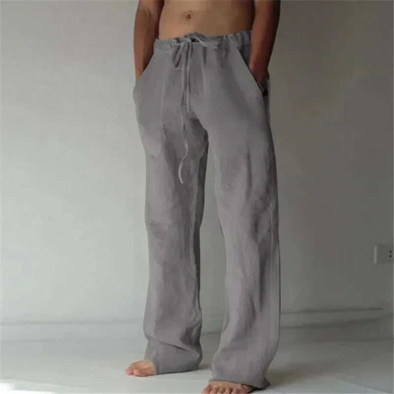 Men's Cotton Linen Pants Male Autumn New Breathable Solid Color Linen Trousers Fitness Streetwear S-4XL