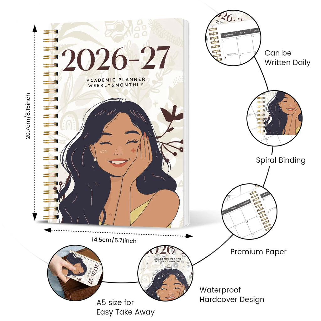 2026-2027 A5 Weekly & Monthly Planner – Jan 2026 to Dec 2027 Spiral Organizer with Calendar & Notes, School & Office Supplies