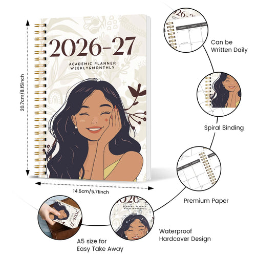 2026-2027 A5 Weekly & Monthly Planner – Jan 2026 to Dec 2027 Spiral Organizer with Calendar & Notes, School & Office Supplies