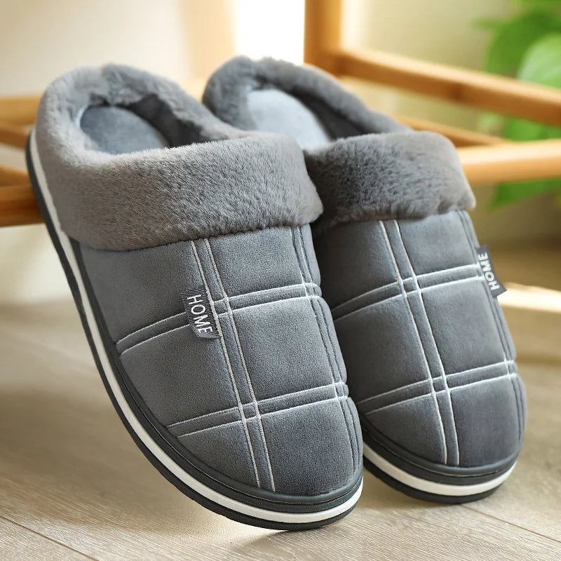House Slippers for men Warm Memory Foam Soft Cushion Living Room Non Slip Indoor Comfortable Male Winter Bedroom Shoes Home ﻿