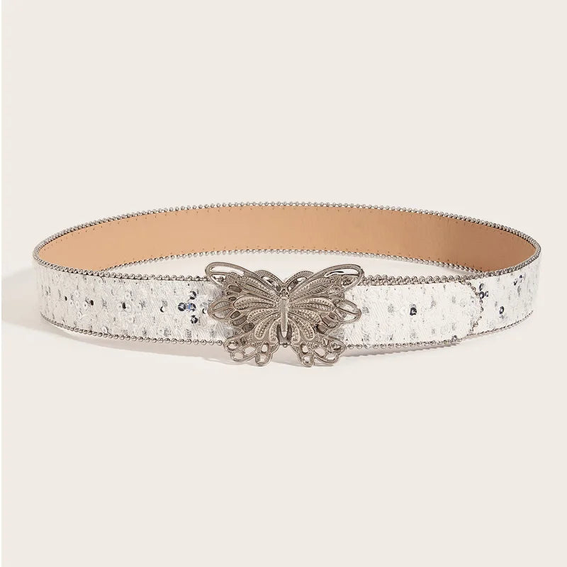 Y2K Butterfly Leather Belt For Women Pink Waistband Punk Waistband Retro Bride Decoration Gothic Accessories Dress Jeans Belt