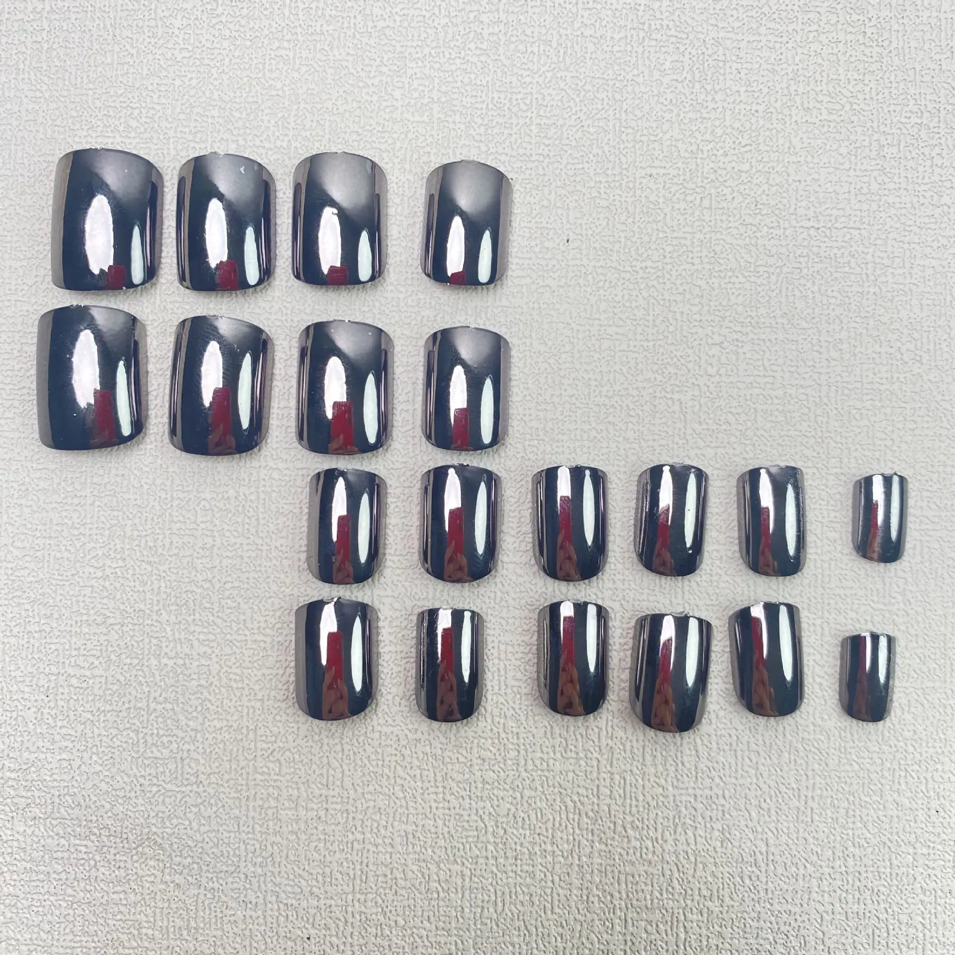 24pcs/set short fake nails metallic red black rose green blue silver golden square tips mirror effect press on false nail art