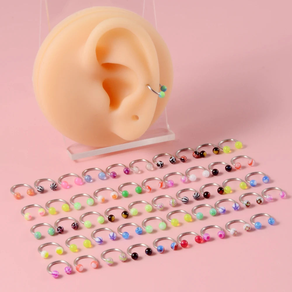 50PCS Colorful Ball Horseshoe Nose Ring Septum Eyebrow Nose Piercing Jewelry Steel Acrylic Nose Lip Ear Daith Helix Earring