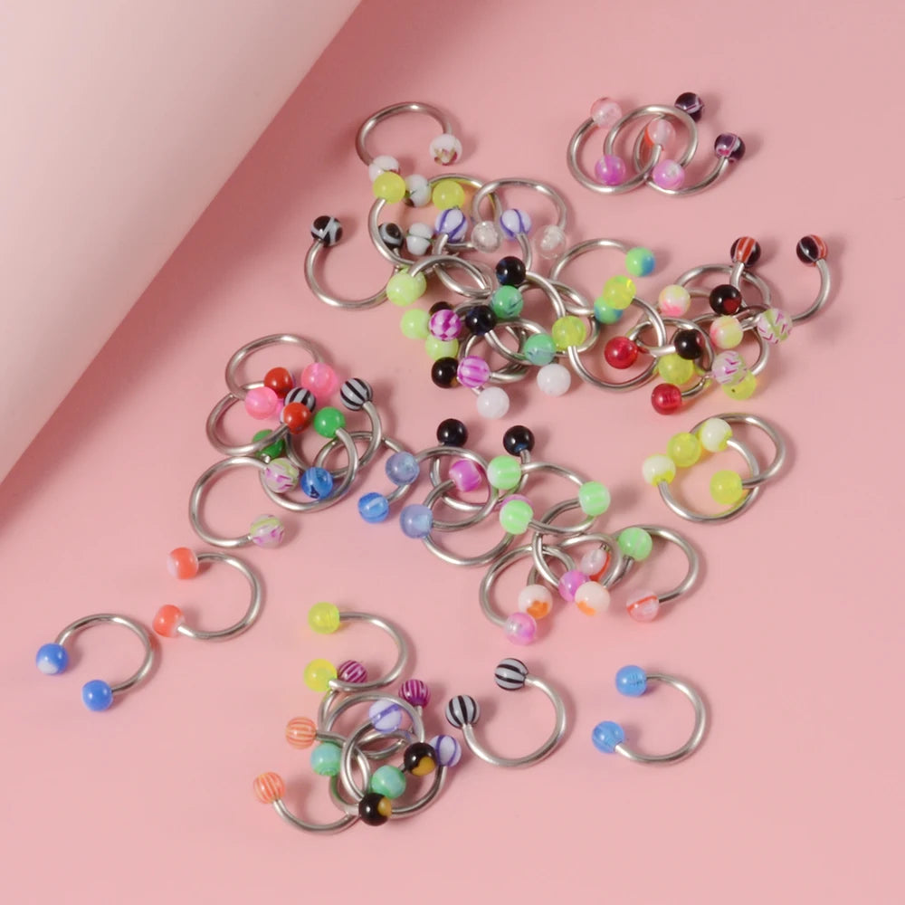 50PCS Colorful Ball Horseshoe Nose Ring Septum Eyebrow Nose Piercing Jewelry Steel Acrylic Nose Lip Ear Daith Helix Earring